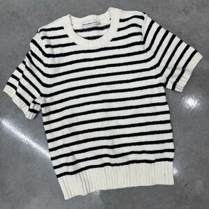 Abercrombie&Fitch Textural Crew Sweater Tee Black And White Stripe Size S